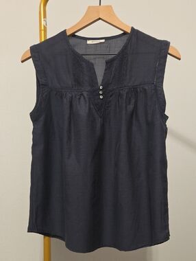 Promod Navy Sleeveless Button-Trim Camisole